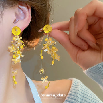 Yellow Floral Statement Earrings in Twenty One Designs