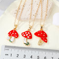 Gold Tone Red Enamel Mushroom Pendant Necklaces in Three Designs view 5