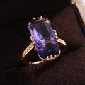 Gold Tone Large Rectangular Purple Stone Ring Sizes 6-10 view 3