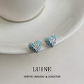 Silver Tone Aqua Clear Stone Heart Stud Earrings For Women view 6