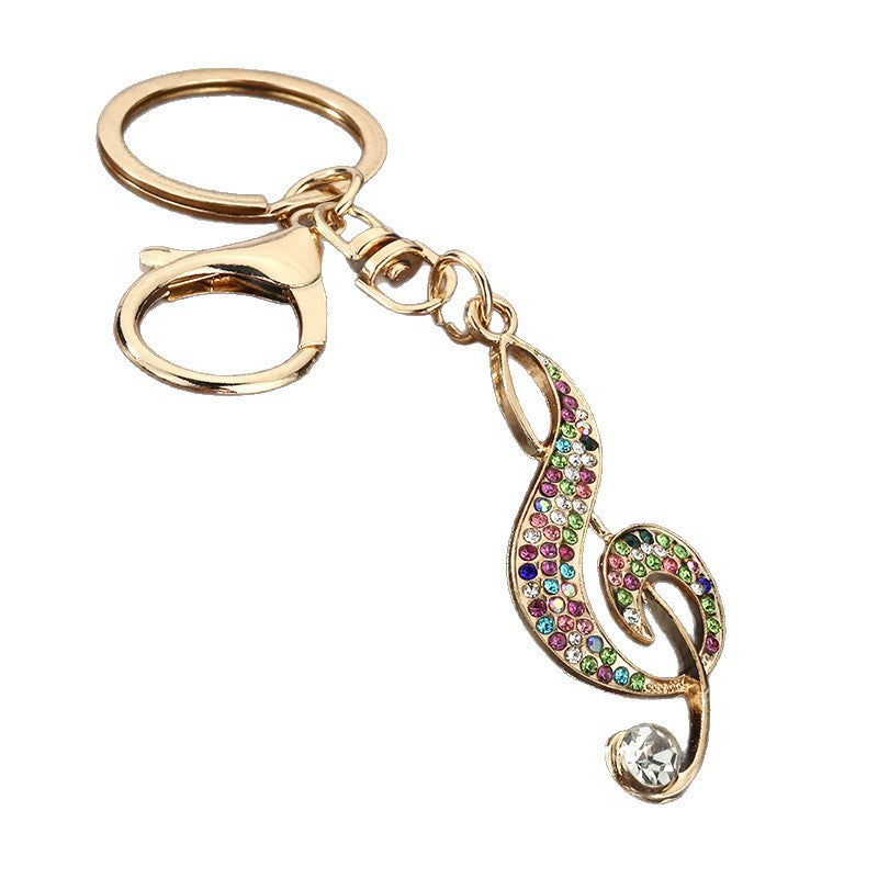Musical Note Rhinestone Metal Keychain for Keys and Backpacks