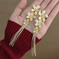 Crystal Look Flower Chain Fringe Long Stud Earrings view 3