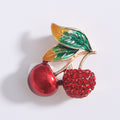 Red Cherry Brooch with Green Enamel Leaves and Crystal Fruit view 6
