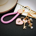 Jeweled Heart Lock and Key Keychains in Pink White and Red Loop Styles view 7