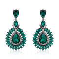 Aqua Silver Tone Green Teardrop Sunburst Crystal Metal Dangle Earrings view 1