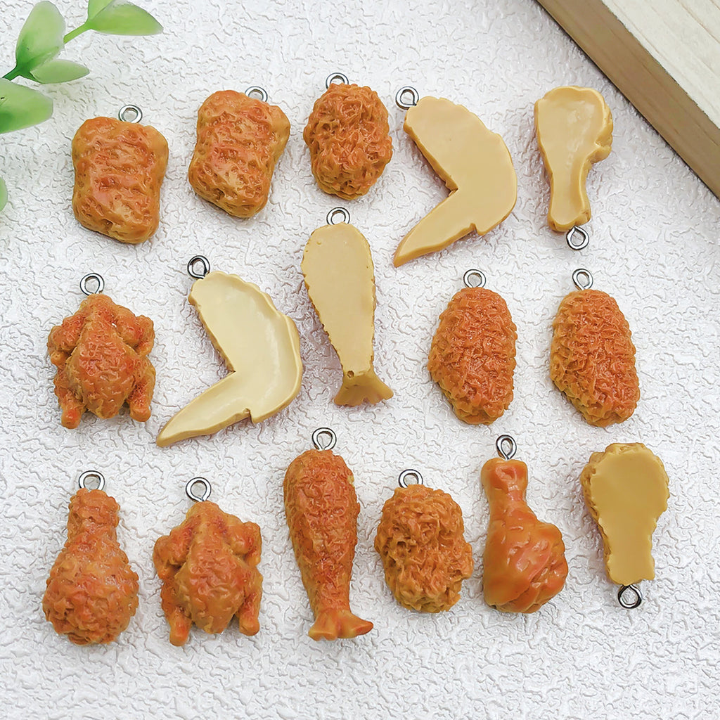 Resin Fried Chicken Wing Drumstick Charm Pendant for DIY Keychain Bag Jewelry Accessories
