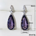 Purple Pear-Shaped Halo Long Drop Earrings In Silver Tone view 5