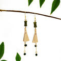 Gold Green Mismatched Folding Fan Long Hook Earrings view 4