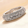 Round Clear Stone Openwork Triple-Row Wide Ring Silver Tone view 3