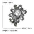 Gunmetal Filigree Flower and Leaf Brooch with Pearl Center view 4