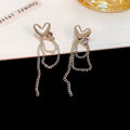 Silver Heart Stud Drop Earrings Multi Chain Tassel Fringe view 2