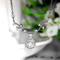Silver Tone Antler Teardrop Pendant Necklace With Polished Clear Stone Detail view 3