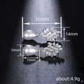 Silver Tone Leaf Crystal Pearl Drop Earrings Polished Metal Jewelry view 4
