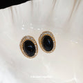 Black Oval Crystal Halo Stud Earrings for Women Fashion Jewelry view 4