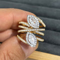 Two Tone Gold Marquise Halo Cross Multi Band Ring Sizes 6-10 view 3