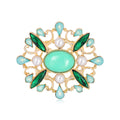 Green Gold Tone Flower Pearl Look Resin Metal Brooch Pin view 6