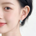 Light Blue Enamel Starfish Drop Earrings Clear Teardrop CZ view 2