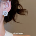 White Pearl Like Cluster Stud Earrings Statement Fashion Jewelry view 3