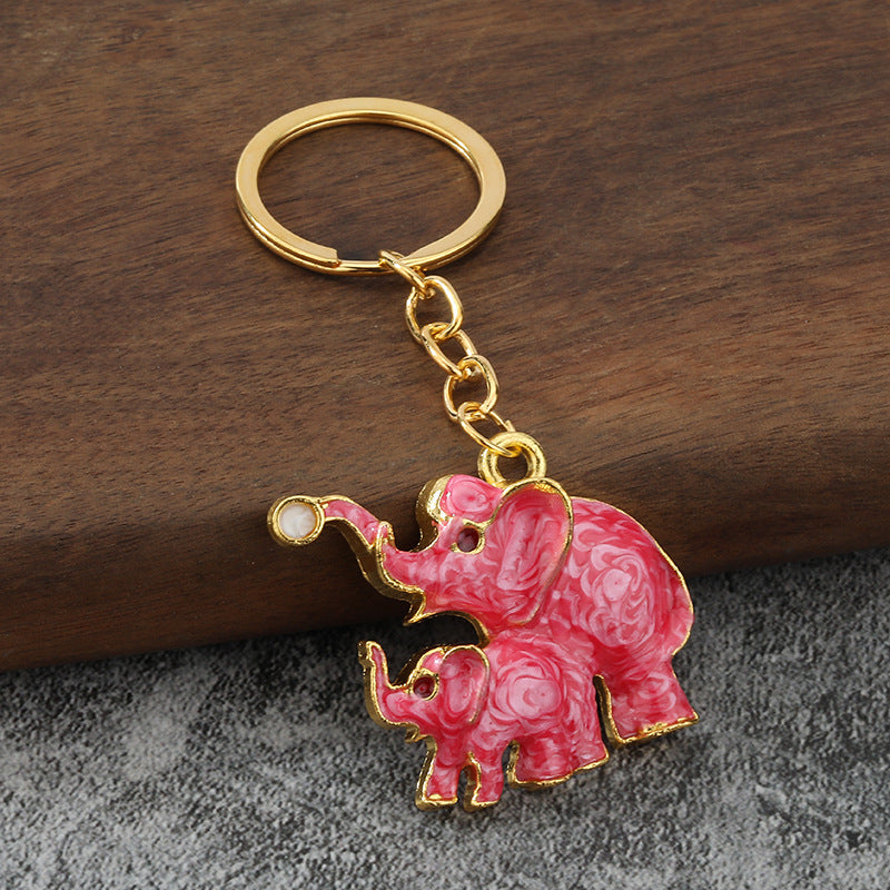 3D Elephant Enamel Metal Keychain for Car Keys and Bag Pendant