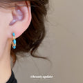 Gold Tone Blue Stone Segment Hoop Earrings Fashion Jewelry view 4