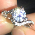 Silver Round CZ Halo Bypass Band Ring Pave Accents view 2