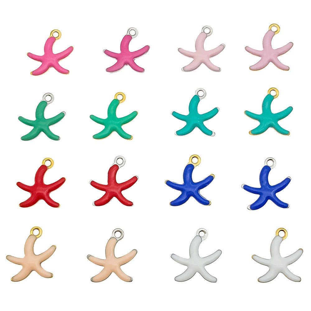 Gold Plated Stainless Steel Colorful Enamel Starfish Double Sided Charm Pendant for DIY Necklaces