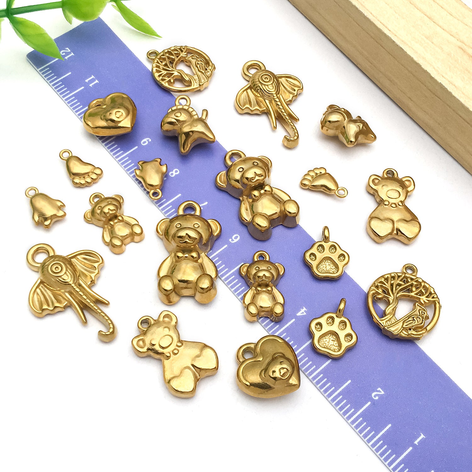 Gold Stainless Steel Bear Penguin Elephant Charm Pendants for DIY Bracelet Necklace