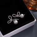 White Bow Pearl Look Extra Long Dangle Stud Earrings view 4