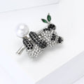 Pearl Panda With Bamboo Brooch With Faceted Crystals And Polished Metal Details view 2