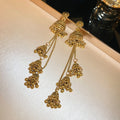 Long Bell and Chain Tassel Earrings in Gold and Silver Tones view 6