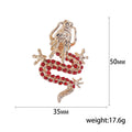 Gold Chinese Dragon Brooch Rhinestone Green Blue Red view 5