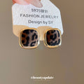 Leopard Print Square Stud Earrings With Gold Tone Frames view 1