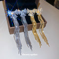 Crystal Bow Chain Tassel Stud Earrings Fashion Jewelry Accessory view 2