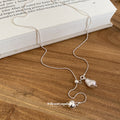 Silver Tone Pod and Faux Pearl Drop Chain Necklace view 4