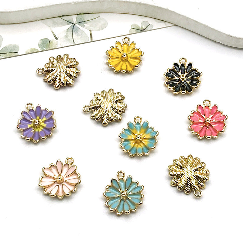 Enamel Zinc Alloy Flower Enamel Charm Pendants
