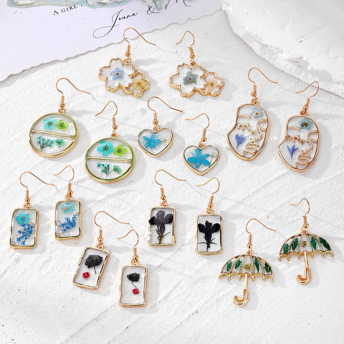 Gold Hook Resin Dried Flower Geometric Earrings 8 Styles