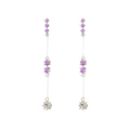Purple Faceted Stone and Clear Drop Long Chain Stud Earrings view 5