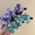 Purple Fabric Flower Cluster Black Banana Twist Hair Clip view 2