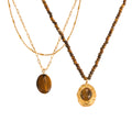 Gold Tiger Eye Oval Pendant And Beaded Pendant Necklaces view 5