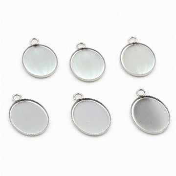 Small Oval Stainless Steel Cabochon Pendant Bases With Loop