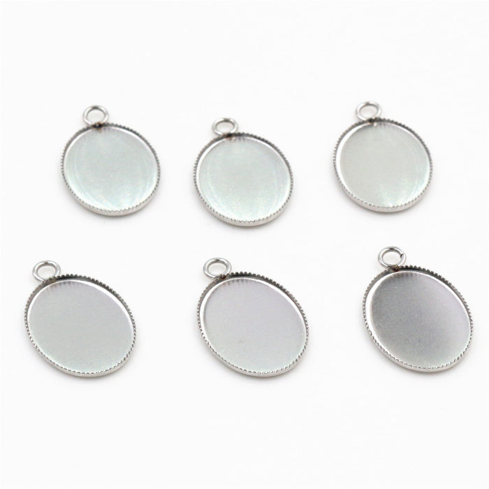 Small Oval Stainless Steel Cabochon Pendant Bases With Loop