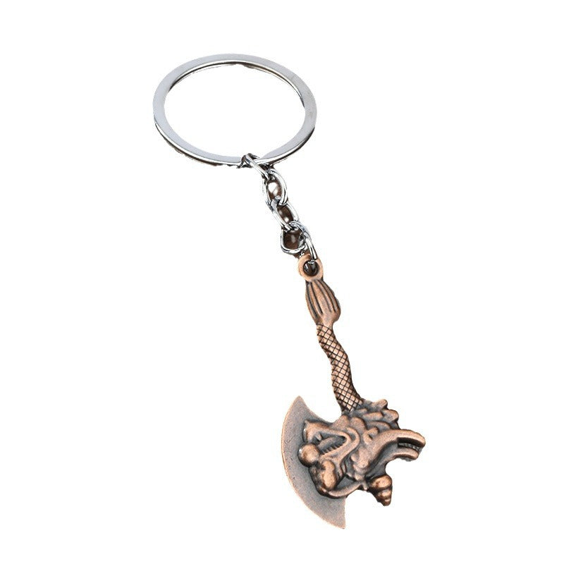 Retro Dragon Axe Alloy Keychain Bag Charm Car Key Ring
