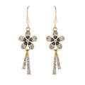 Gold Rhinestone Flower Drop Earrings Dual Crystal Tassels view 5