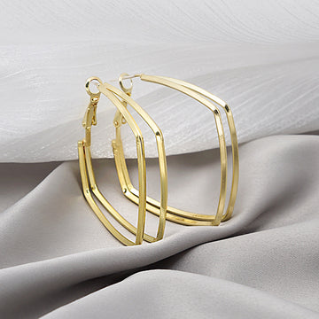Large Double Layer Rounded Square Hoop Earrings in Two Finishes