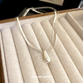 Silver Double Layer Herringbone Chain Teardrop Pendant view 2
