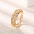 Gold Woven Texture CZ Inlay Band Finger Ring Sizes 6-10 view 2