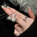 Silver Open Cross Band Ring Pearl Cross Hoop Earrings view 1
