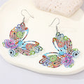 Colorful Printed Openwork Butterfly Large Hook Earrings view 3