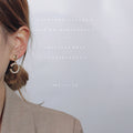 Gold Round Stud C-Shape Pearl Hoop Drop Earrings Pair view 3