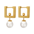 Square Huggie Hoop Earrings Detachable Faux Pearl Drop view 5